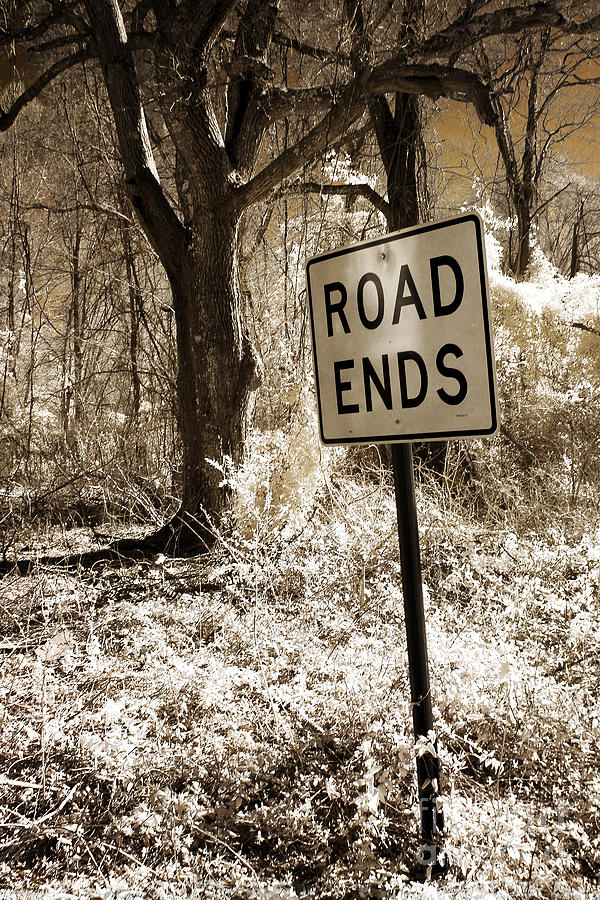 Surreal Infrared Sepia Nature - The Road Ends Photograph by Kathy Fornal