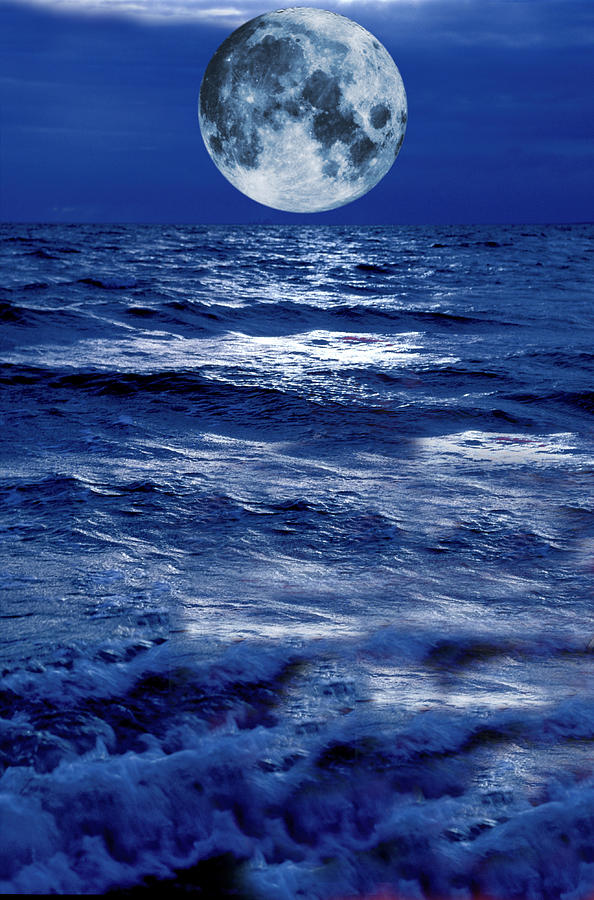 Surreal Moon Rise Over Stormy Waters Photograph by Christian Lagereek