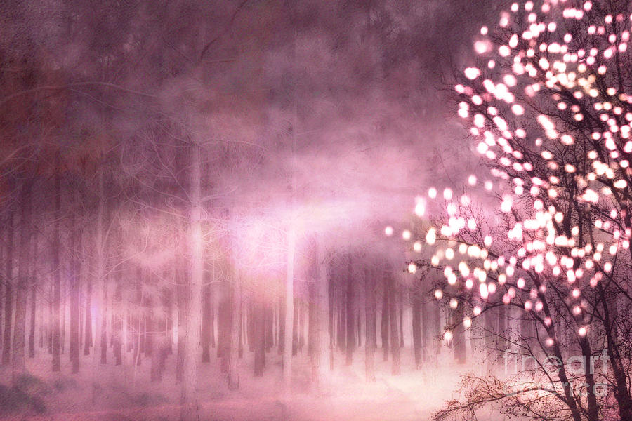 Surreal Nature Trees Sparkling Twinkling Pink Woodlands Trees Photograph by Kathy Fornal