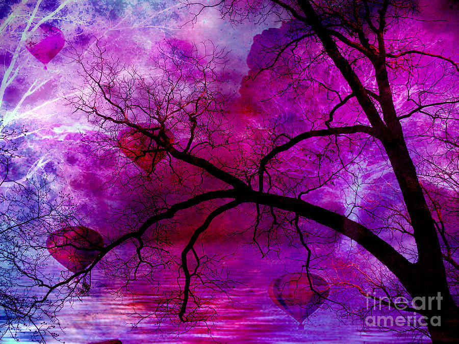 Purple Pink Photograph - Surreal Abstract Fantasy Purple Pink Trees Hot Air Balloons by Kathy Fornal
