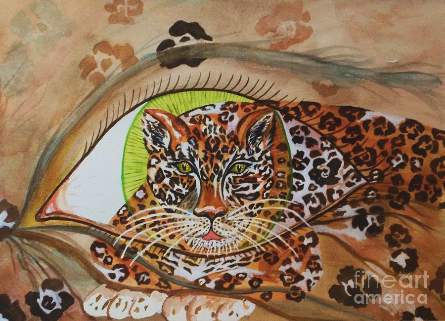 Surreal- Shamans Eye- Shapeshifting Jaguar Painting by Ellen Levinson