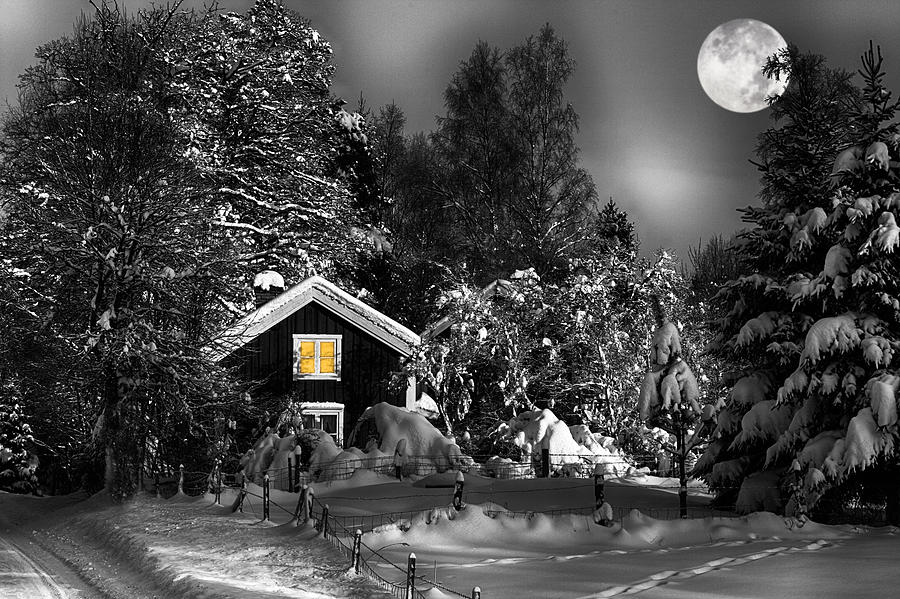 Surreal Winter Landscape With Moonlight Photograph by Christian Lagereek