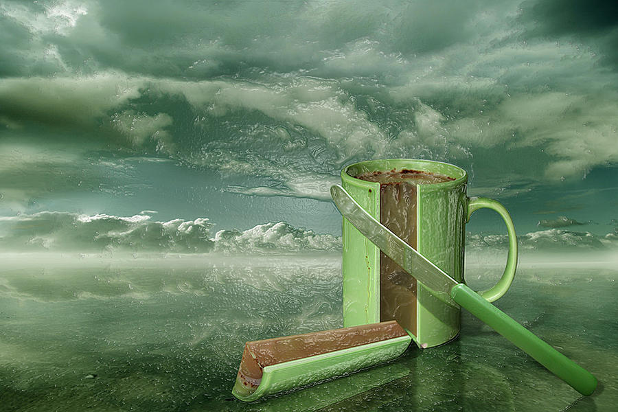 Surrealism Painting - Surrealism Still Life in Green by Frida Kaas