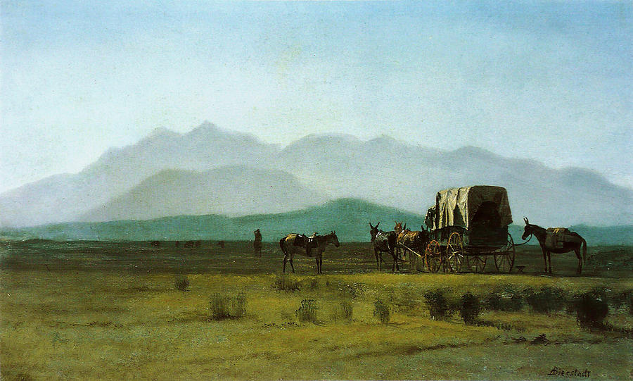 Surveyors Wagon in the Rockies Painting by Albert Bierstadt