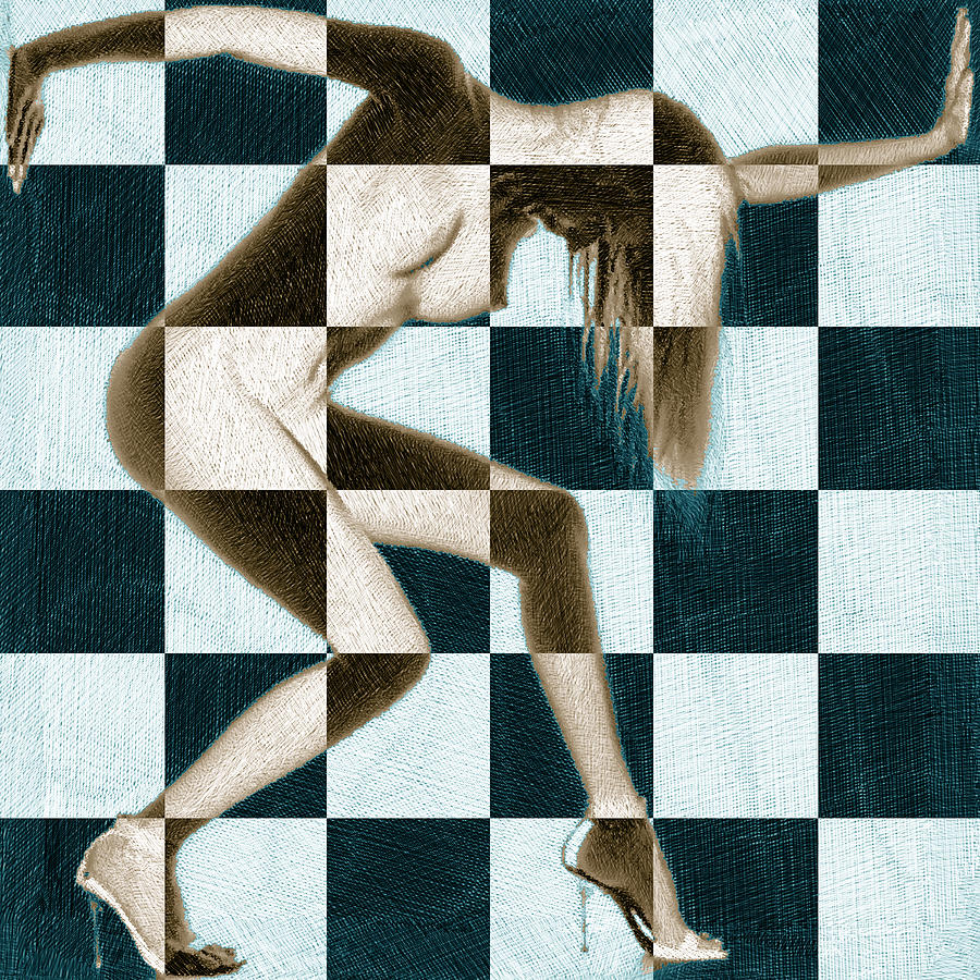 Black And White Painting - Feng Shui Survive Nude Woman Checkered 1 by Tony Rubino