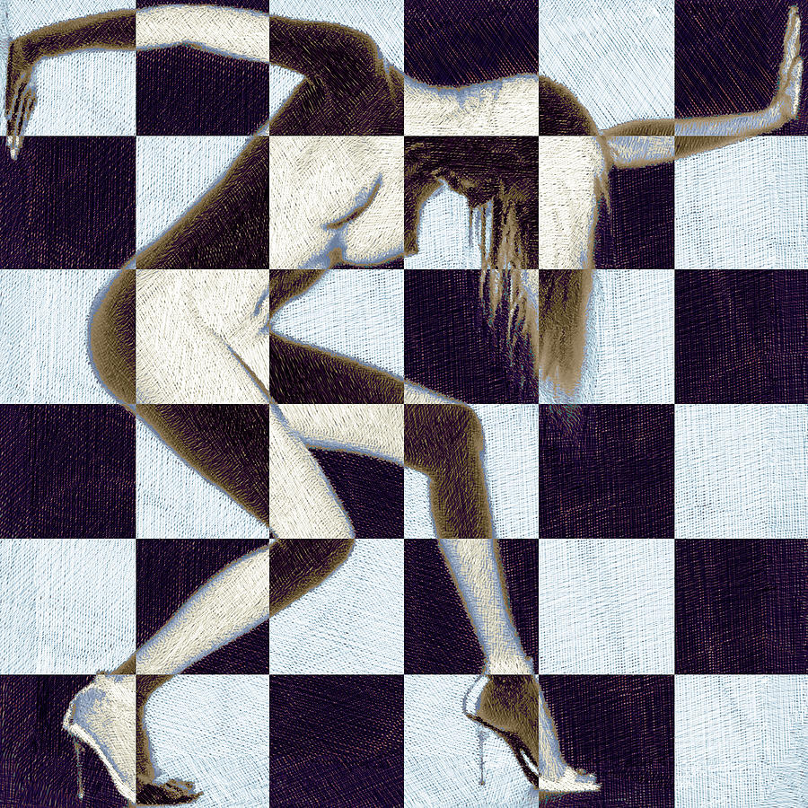 Black And White Painting - Feng Shui Survive Nude Woman Checkered 2 by Tony Rubino
