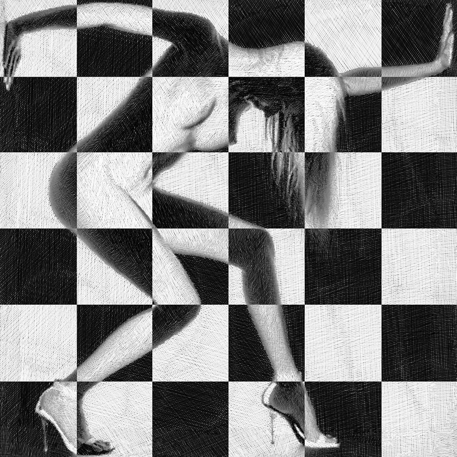 Black And White Mixed Media - Feng Shui Survive Nude Woman Checkered 4 by Tony Rubino