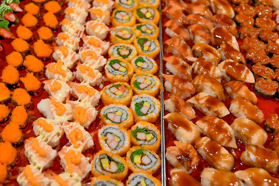 Sushi and maki platters Loy Kratong Bangkok Thailand Photograph by Vincent Jary