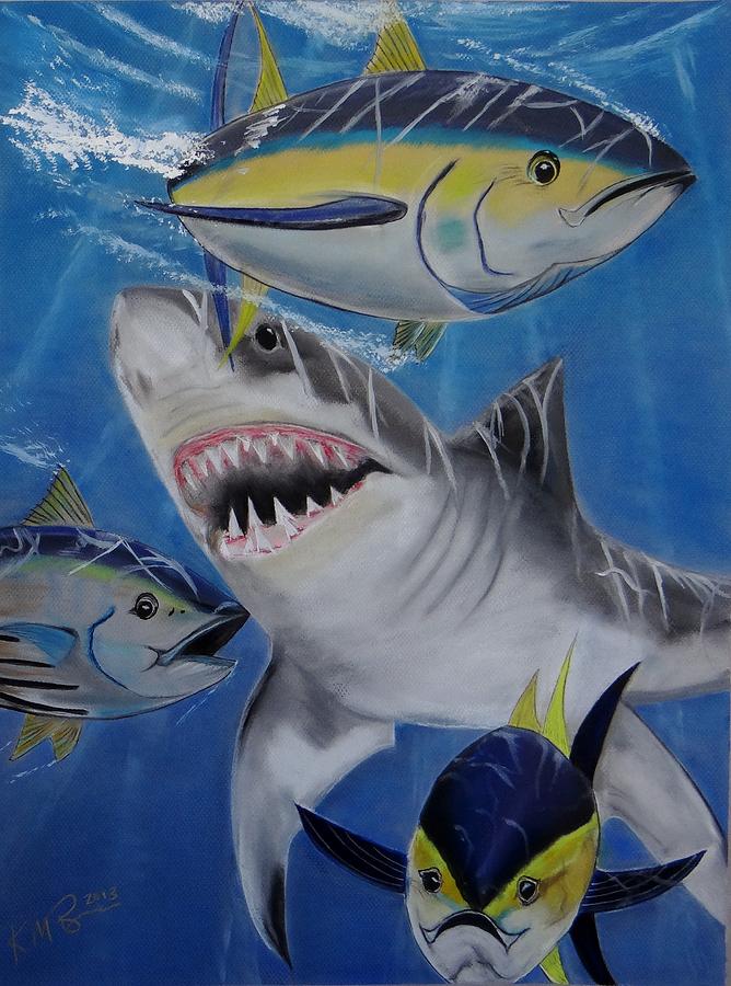 Great White Shark Painting - Sushi by Kevin  Brown