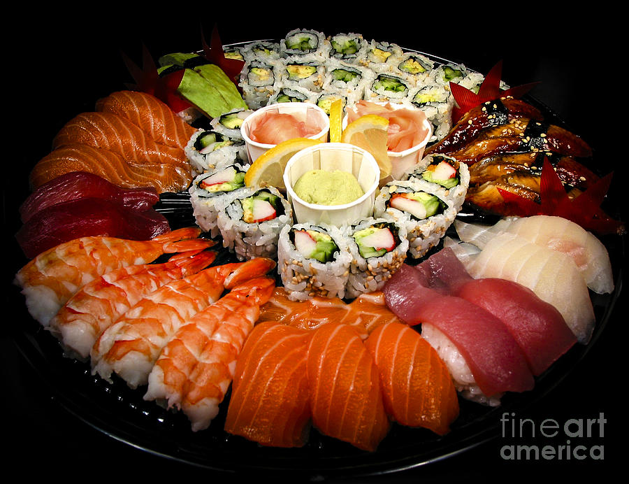 Fish Photograph - Sushi party tray 2 by Elena Elisseeva