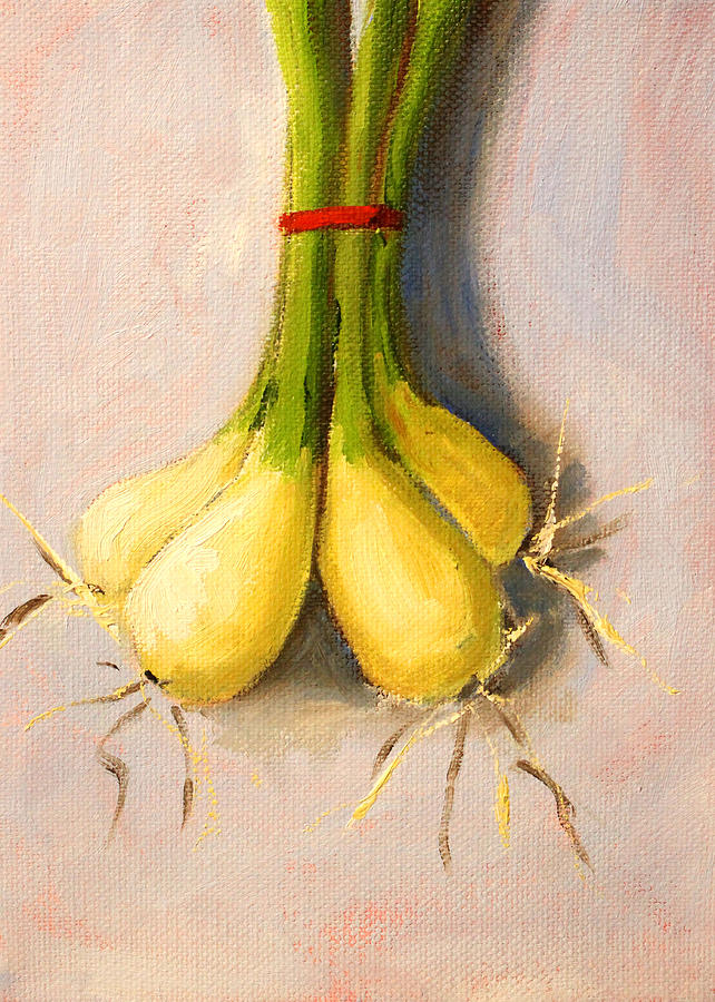 Suspended Onion Still Life Painting by Nancy Merkle