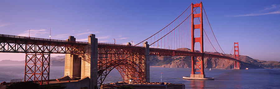 Architecture Photograph - Suspension Bridge At Dusk, Golden Gate by Panoramic Images