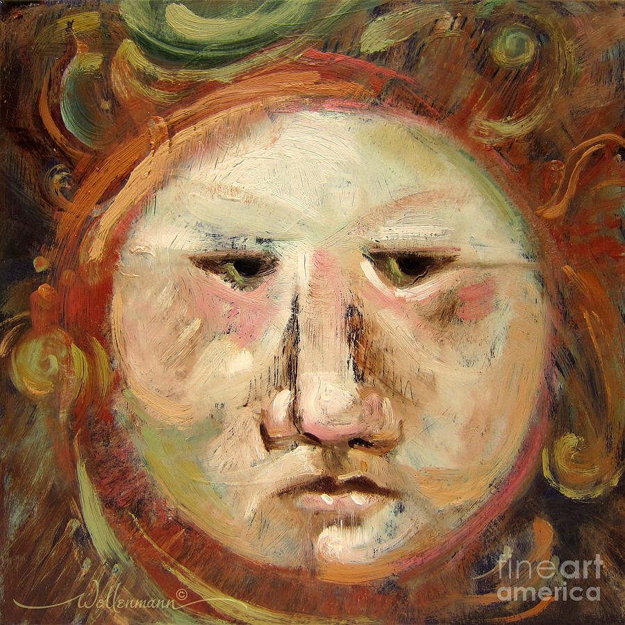 Suspicious Moonface Painting by Randy Wollenmann