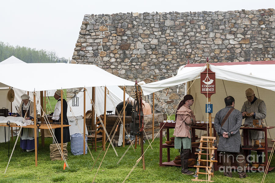 Sutlers booths at the Market Fair at an eighteenth century fort in Maryland. Photograph by William Kuta
