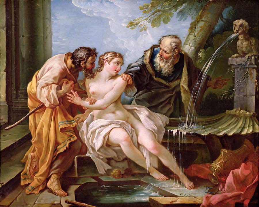 Fountain Photograph - Suzanna And The Elders, 1746 Oil On Canvas by Joseph-Marie the Younger Vien