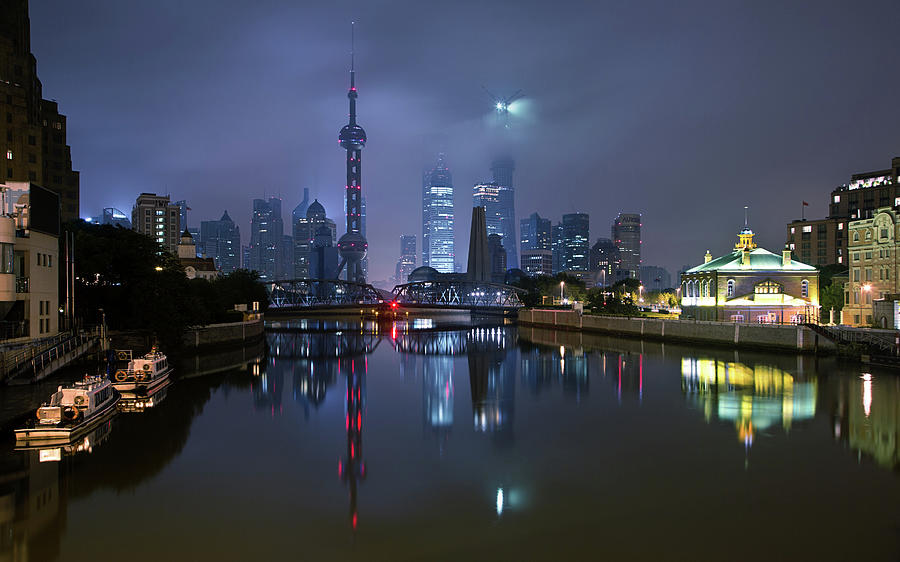 Suzhou Creek With Shanghai Skyline At Photograph by Spreephoto.de