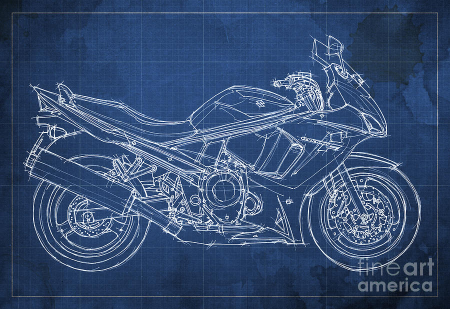 Fathers Day Drawing - Suzuki GSX 650F 2011 Blueprint by Drawspots Illustrations