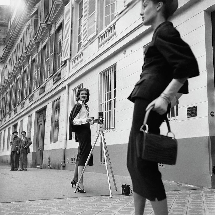 Suzy Parker Photographing A Model In Front Photograph by Jacques Boucher Suzy Parker Photographing A Model In Front Photograph by Jacques Boucher