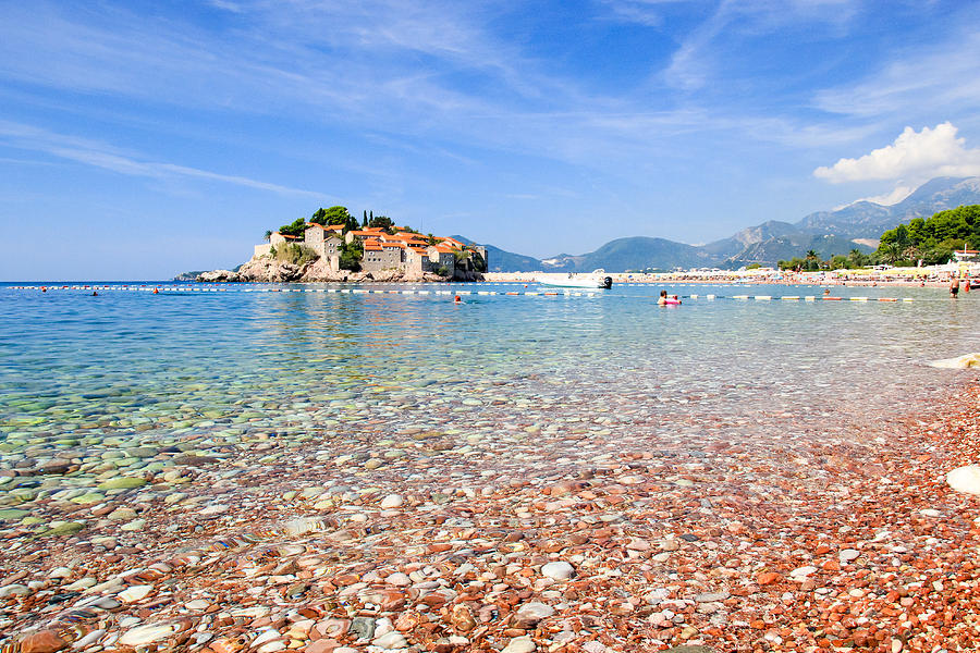 Sveti Stefan beach and island on the Adriatic sea, Montenegro Photograph by Andrei Troitskiy