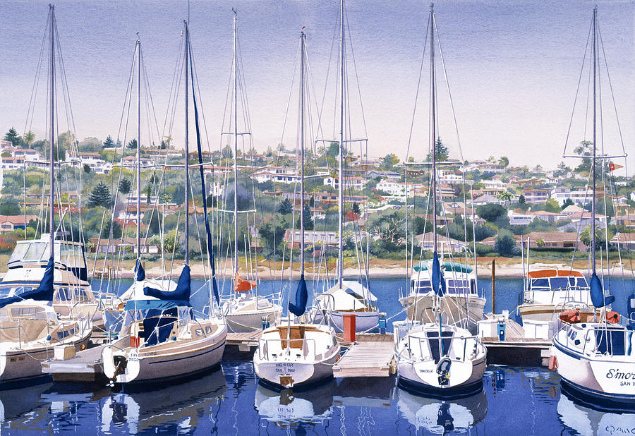 SW Yacht Club in San Diego Painting by Mary Helmreich