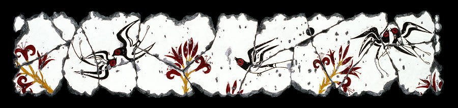 Greek Painting - Swallows With Lilies No. 5 by Steve Bogdanoff