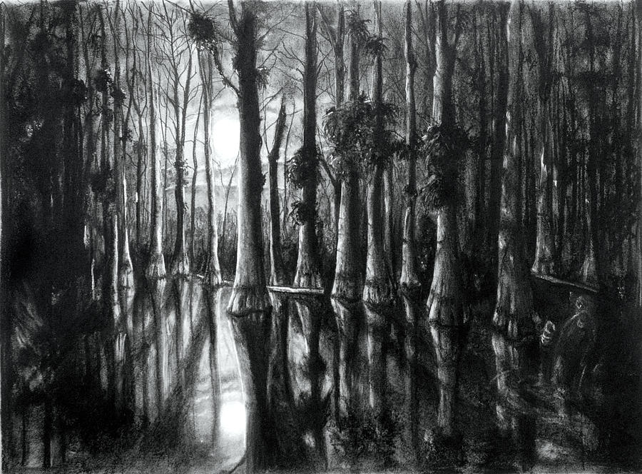 Swamp at Night Drawing by William Underwood