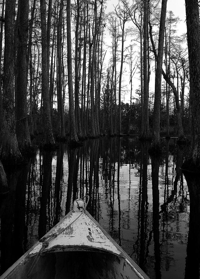 Black And White Photograph - Swamp Boat by Shirley Radabaugh