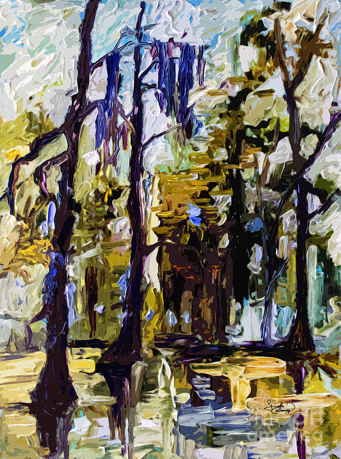 Abstract Painting - Swamp Morning Cypress Trees by Ginette Callaway