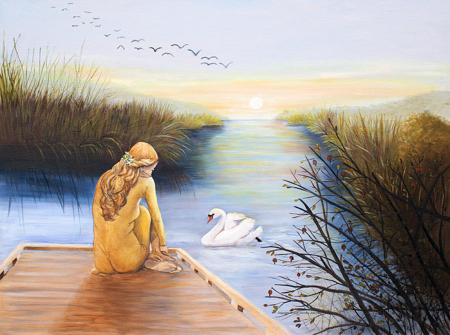 Swan Bride at Sunrise Painting by Dorothy Riley