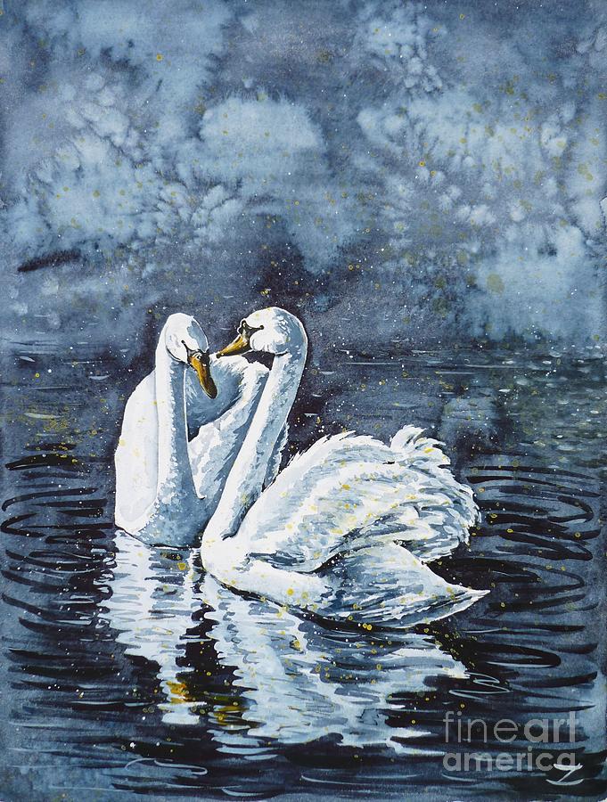 Swan Pair Painting by Zaira Dzhaubaeva