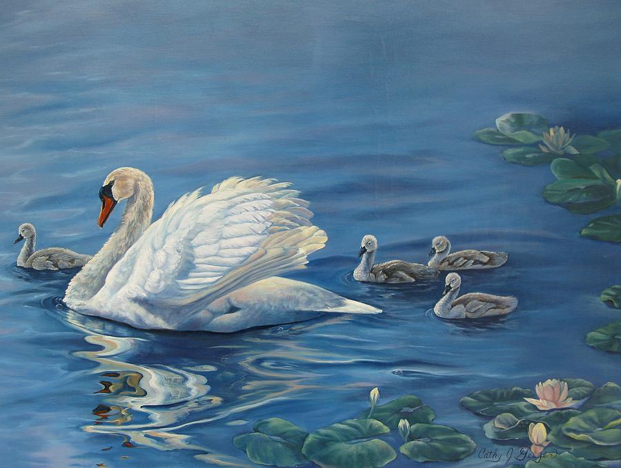 Swan Family Painting by Cathy Geiger - Pixels