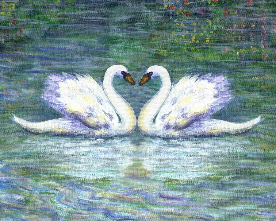 Bird Painting - Swan Love by Linda Mears