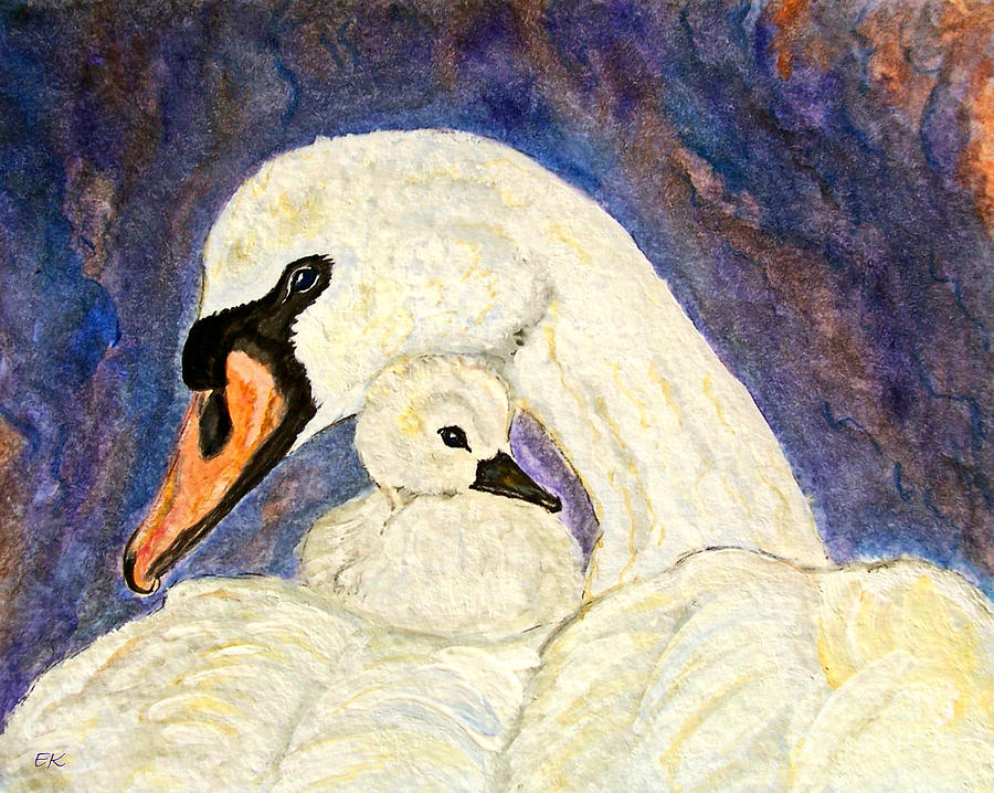 Mothers Love Swan and Baby Painting Painting by Ella Kaye Dickey