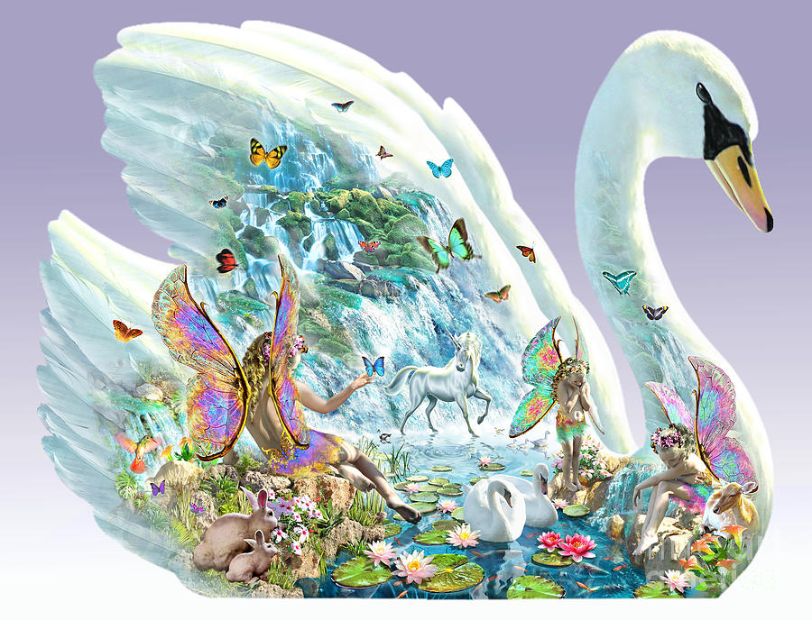 Butterfly Digital Art - Swan Puzzle by MGL Meiklejohn Graphics Licensing