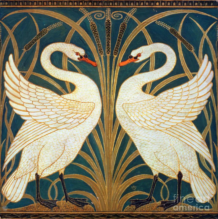 Swan Rush And Iris Painting by Walter Crane