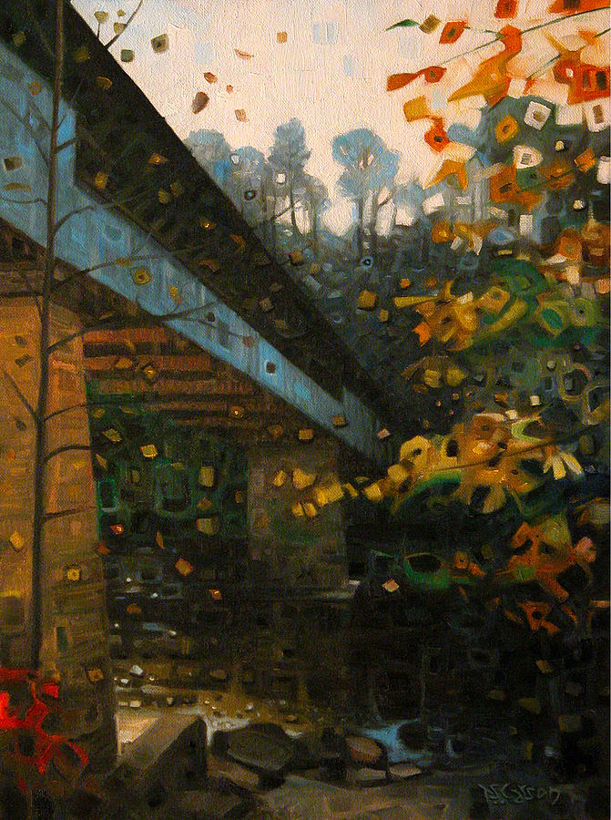 Swann Covered Bridge and the colors of Autumn Painting by T S Carson
