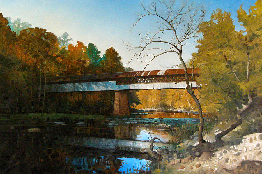 Swann Covered Bridge in Early Fall Painting by T S Carson