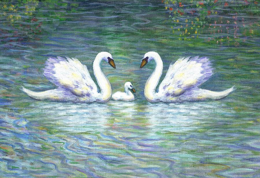 Swans and Baby Painting by Linda Mears