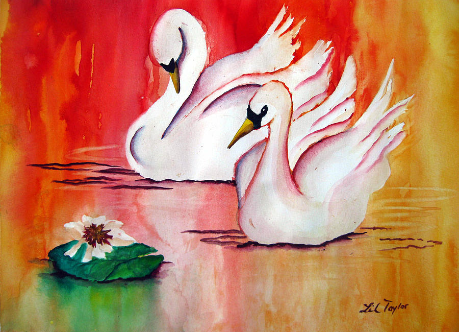 Swans in Love Painting by Lil Taylor