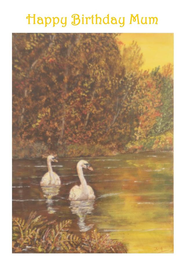 Swans left - happy birthday mum Painting by David Capon