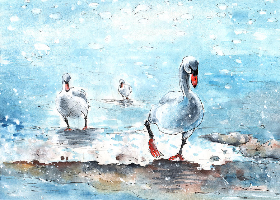 Swans On The March Painting by Miki De Goodaboom
