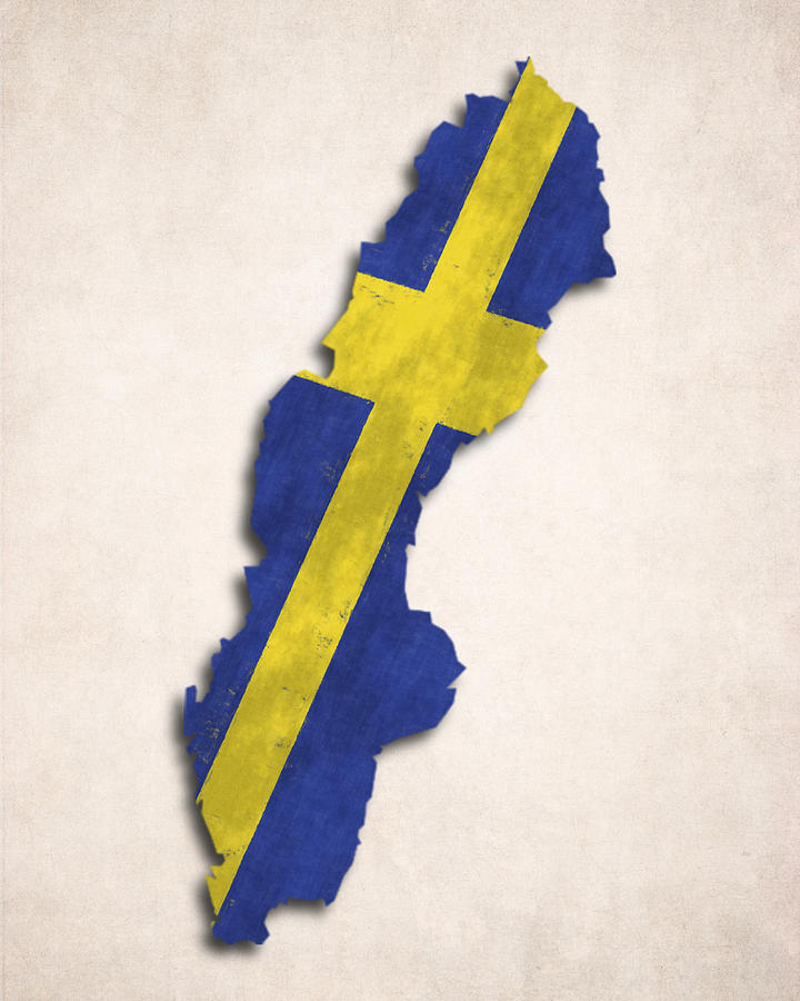 Blue Digital Art - Sweden Map Art with Flag Design by World Art Prints And Designs