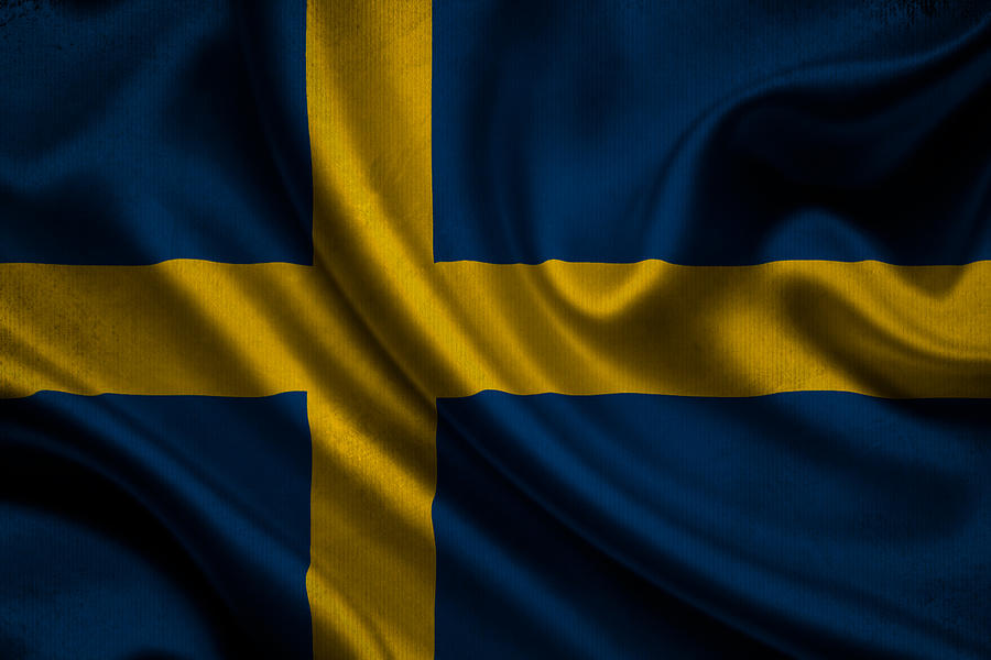 Vintage Digital Art - Swedish flag waving on canvas by Eti Reid