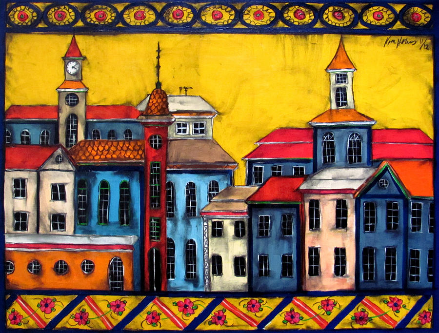 Swedish Folk Art Old Town Painting by Karl Haglund