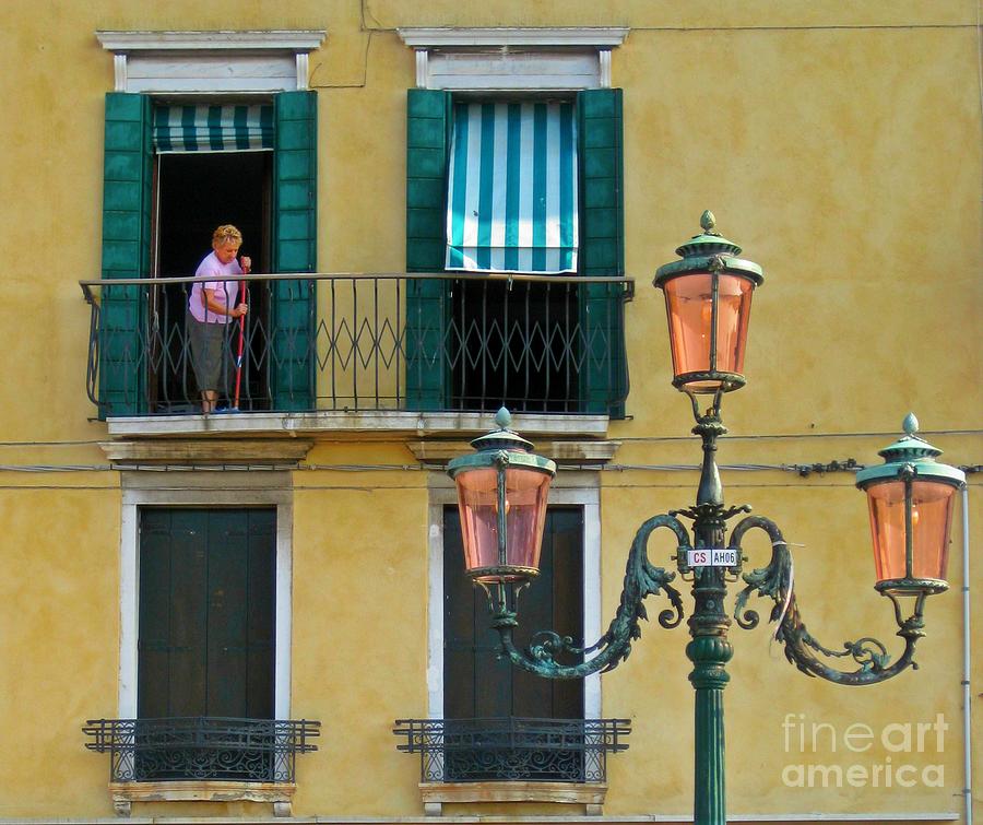 City Photograph - Sweeping the Balcony in Venice by John Malone