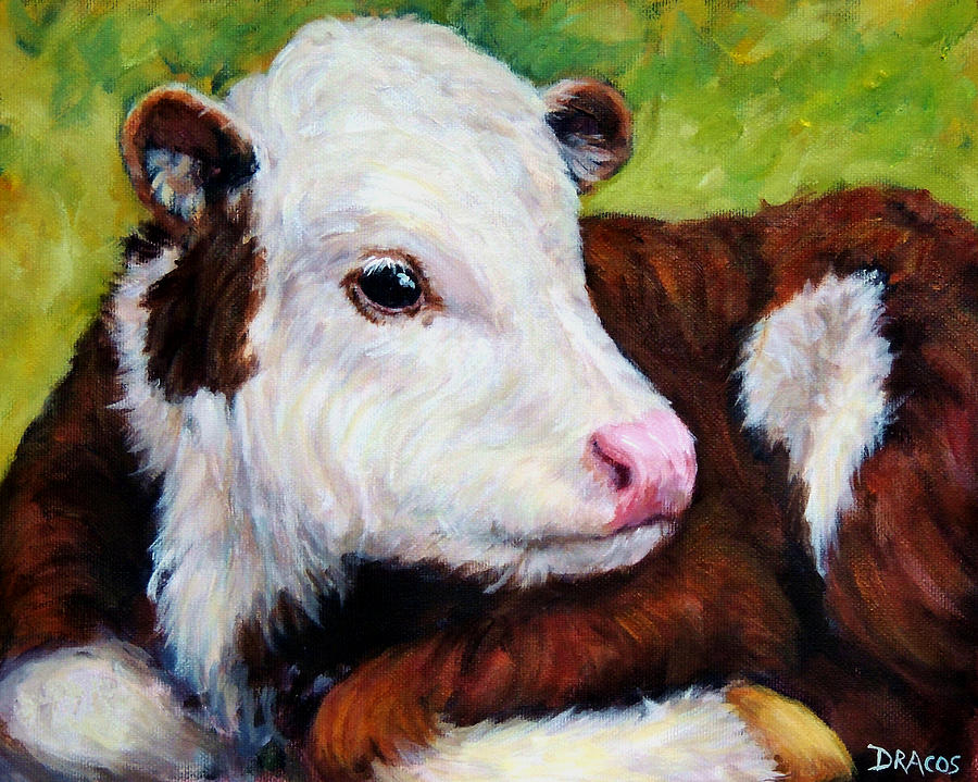 Cow Painting - Sweet Baby Cow by Dottie Dracos
