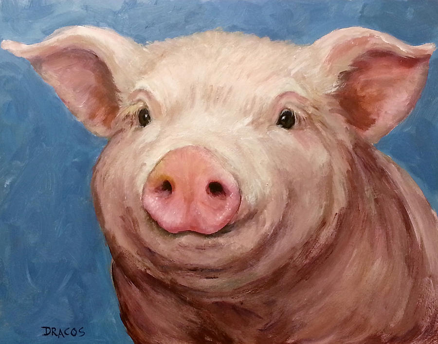Sweet Baby Pig Portrait Painting by Dottie Dracos
