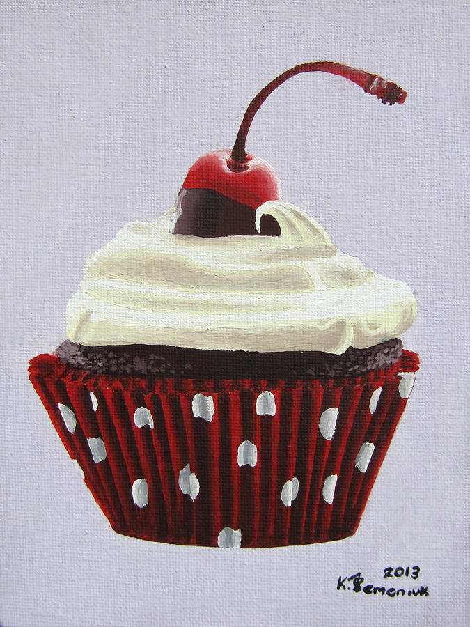 Chocolate Still Life Painting - Sweet Cherry Cupcake by Kayleigh Semeniuk