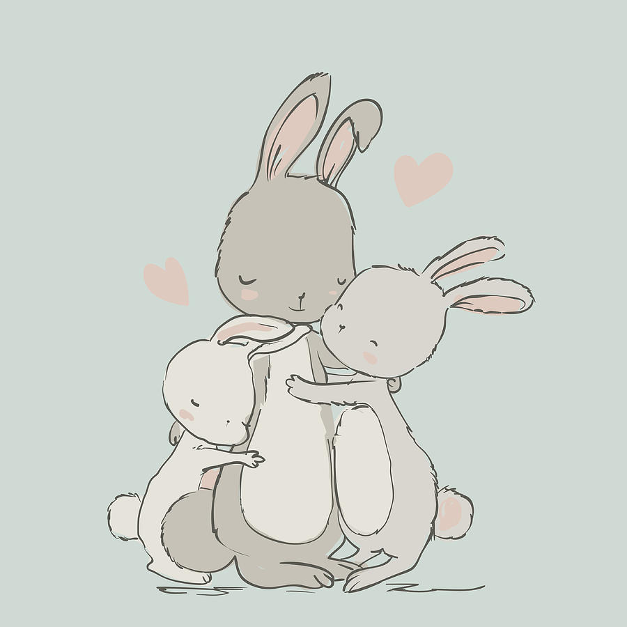 Sweet Hares - Mom And Kids Digital Art by Cofeee Sweet Hares - Mom And Kids Digital Art by Cofeee
