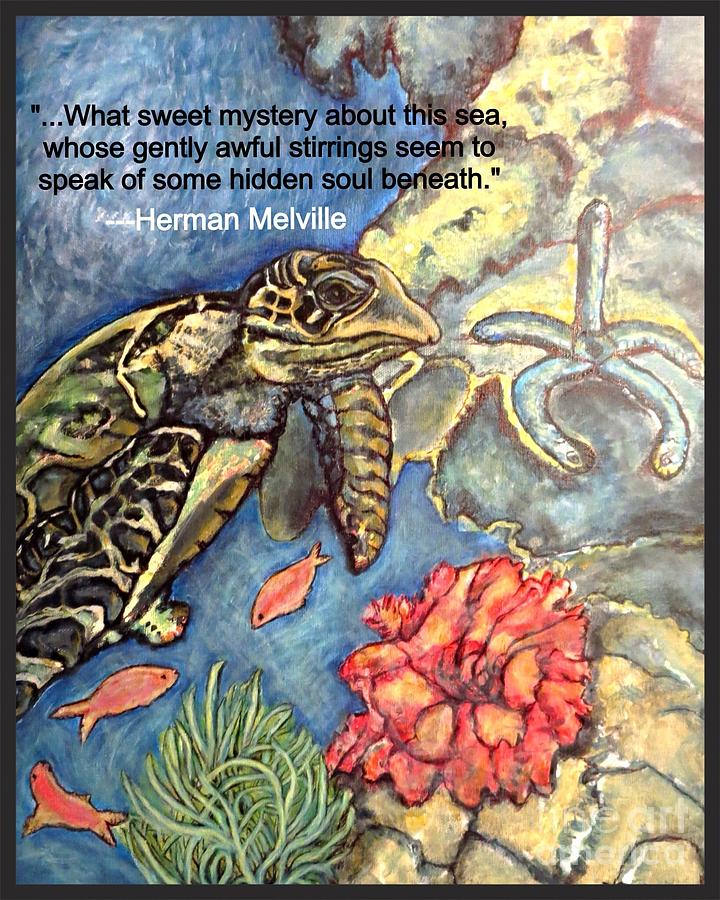 Sweet Mystery Of This Sea A Hawksbill Sea Turtle Coasting in the Coral Reefs 2 Mixed Media by Kimberlee Baxter
